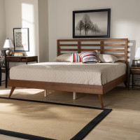 Baxton Studio Shiro-Ash Walnut-King Baxton Studio Shiro Mid-Century Modern Ash Walnut Finished Wood King Size Platform Bed